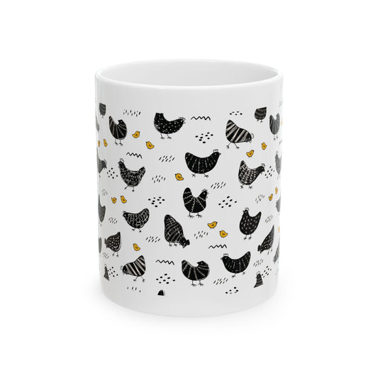 Cute white ceramic chicken mug, chicken lover gift, chicken mom gift, chicken gifts, chicken lady mug, chicken mug